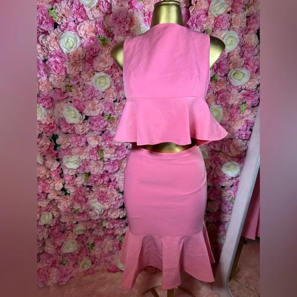 Elegant Pink Peplum Two Piece Matching Set - Picture 2 of 4